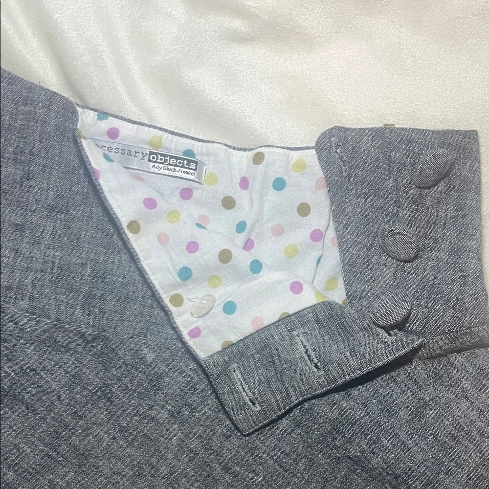 Necessary Objects Gray Linen Blend Skirt with Polka Dot Lining